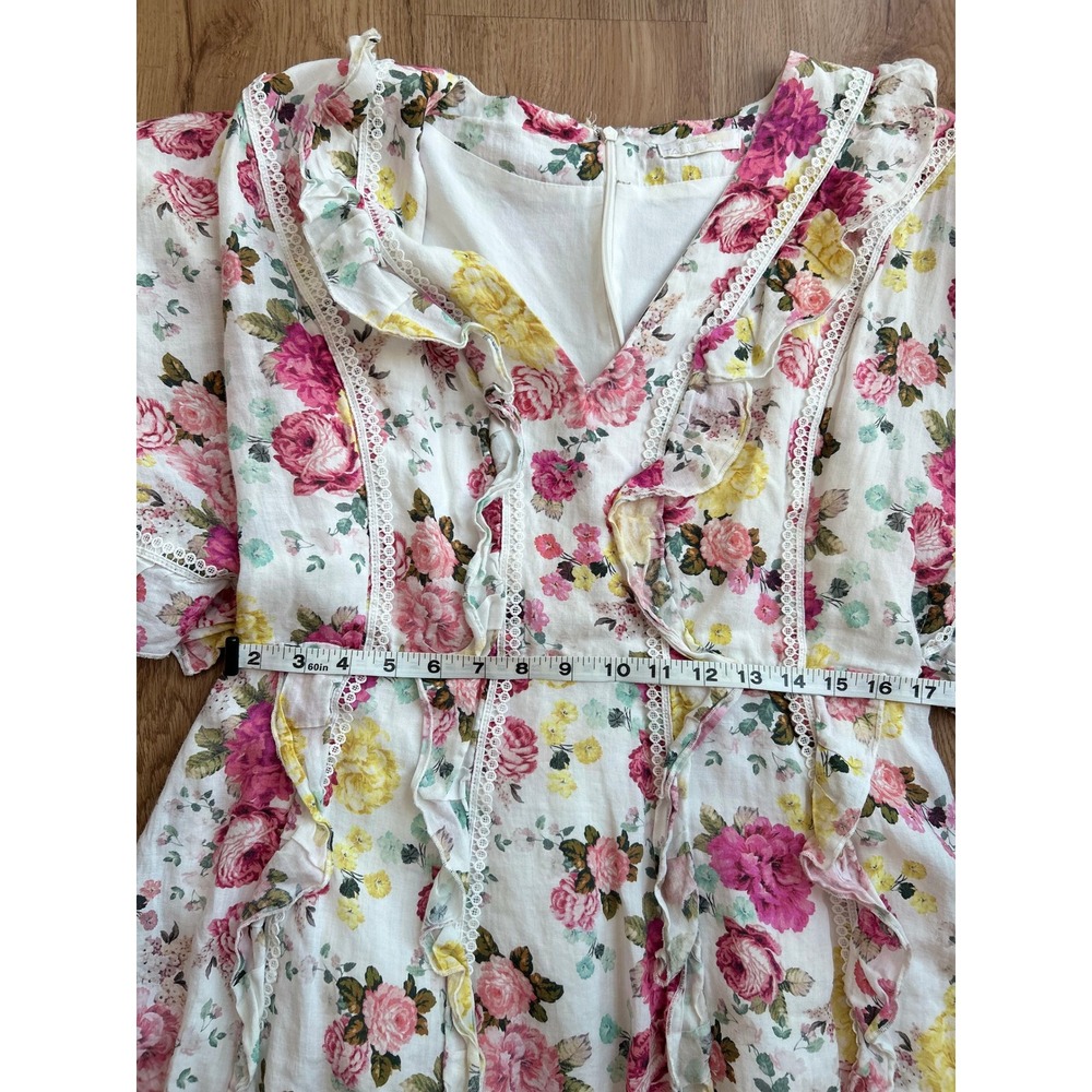 La Maison Talulah TeaTime Mini Dress Large Floral Ruffle Puff Sleeve Cottagecore - Picture 9 of 10